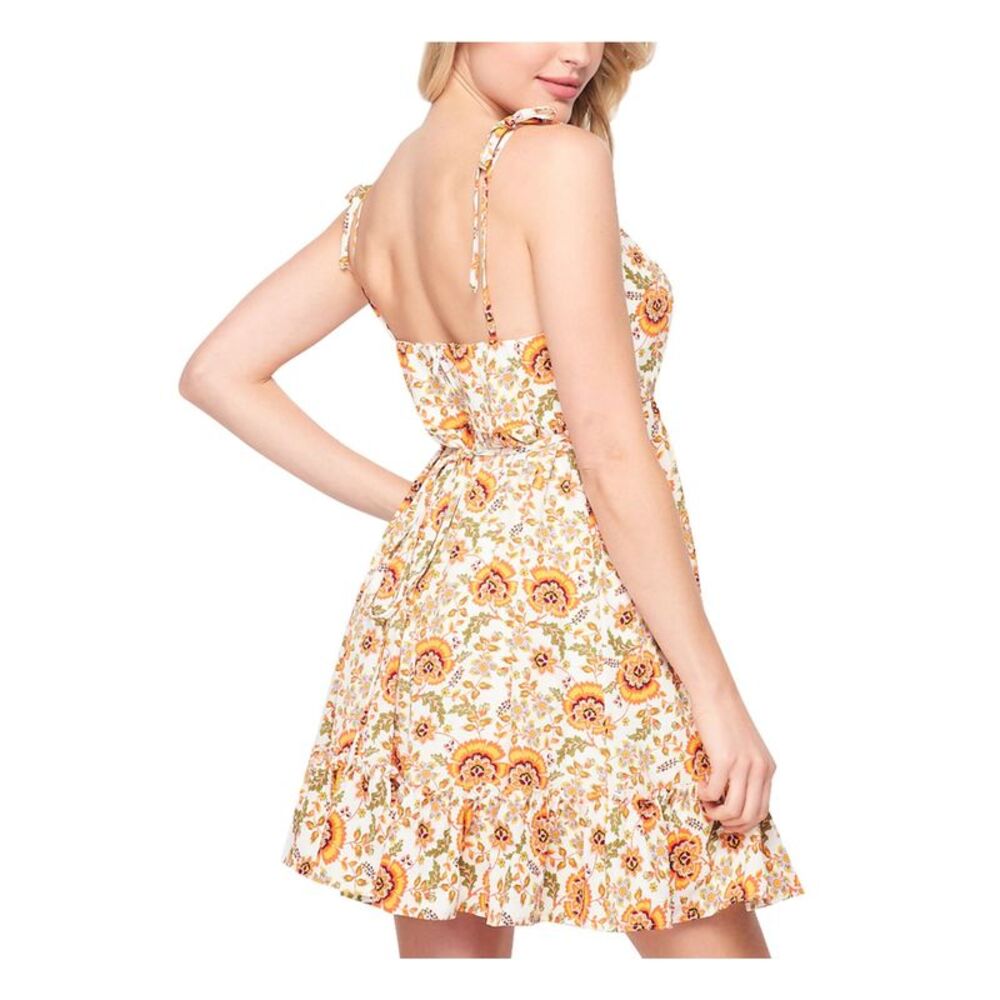 TEEZE ME Womens Fit + Flare Short Dress Ivory Tie Spaghetti Strap Juniors 11\12 - Picture 2 of 4